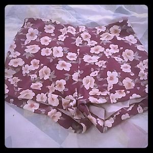 Red floral high waisted shorts
